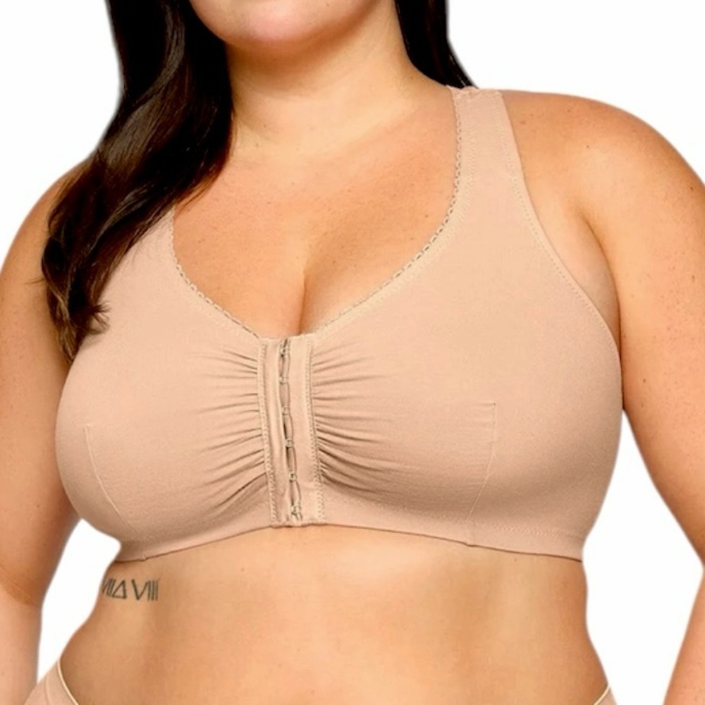 - Glamorise 48B/C/D Front Close Cotton T-Back Comfort Nude Bra! NEW!
